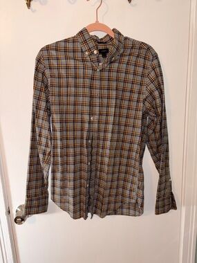 J. Crew Men's Gray and Yellow Plaid Button-Down Shirt NWOT Men Small SLIM